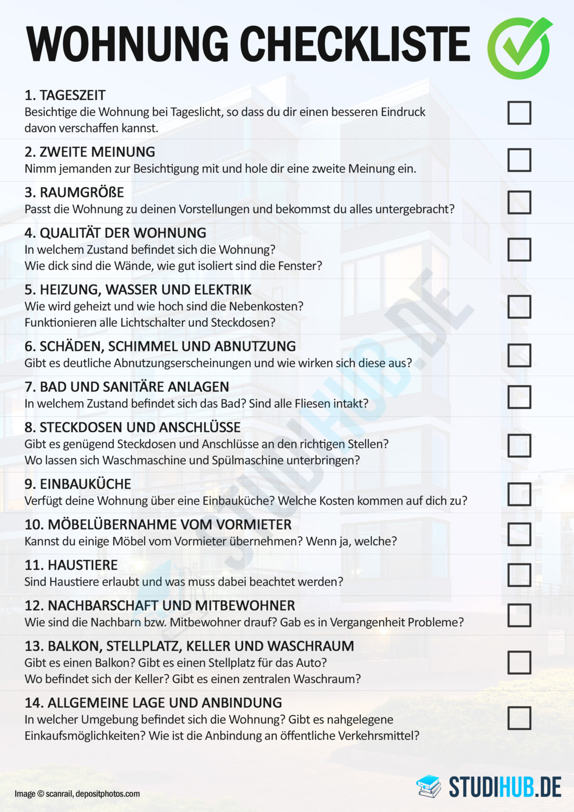 Wohnungsbesichtigung Checkliste: Darauf musst du achten! - Studihub.de