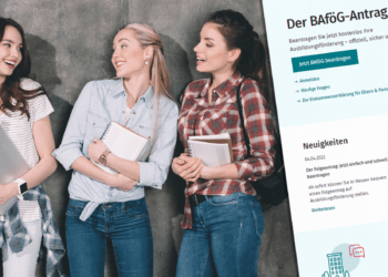 Lachende Studentinnen, Bafög Erhöhung, Bafög digital Antrag auf rechter Seite eingeblendet