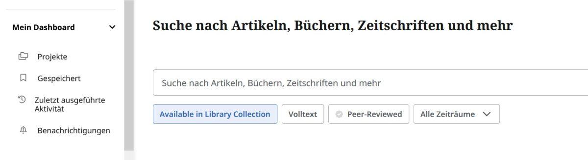 Dashboard der IU Online Bibliothek 